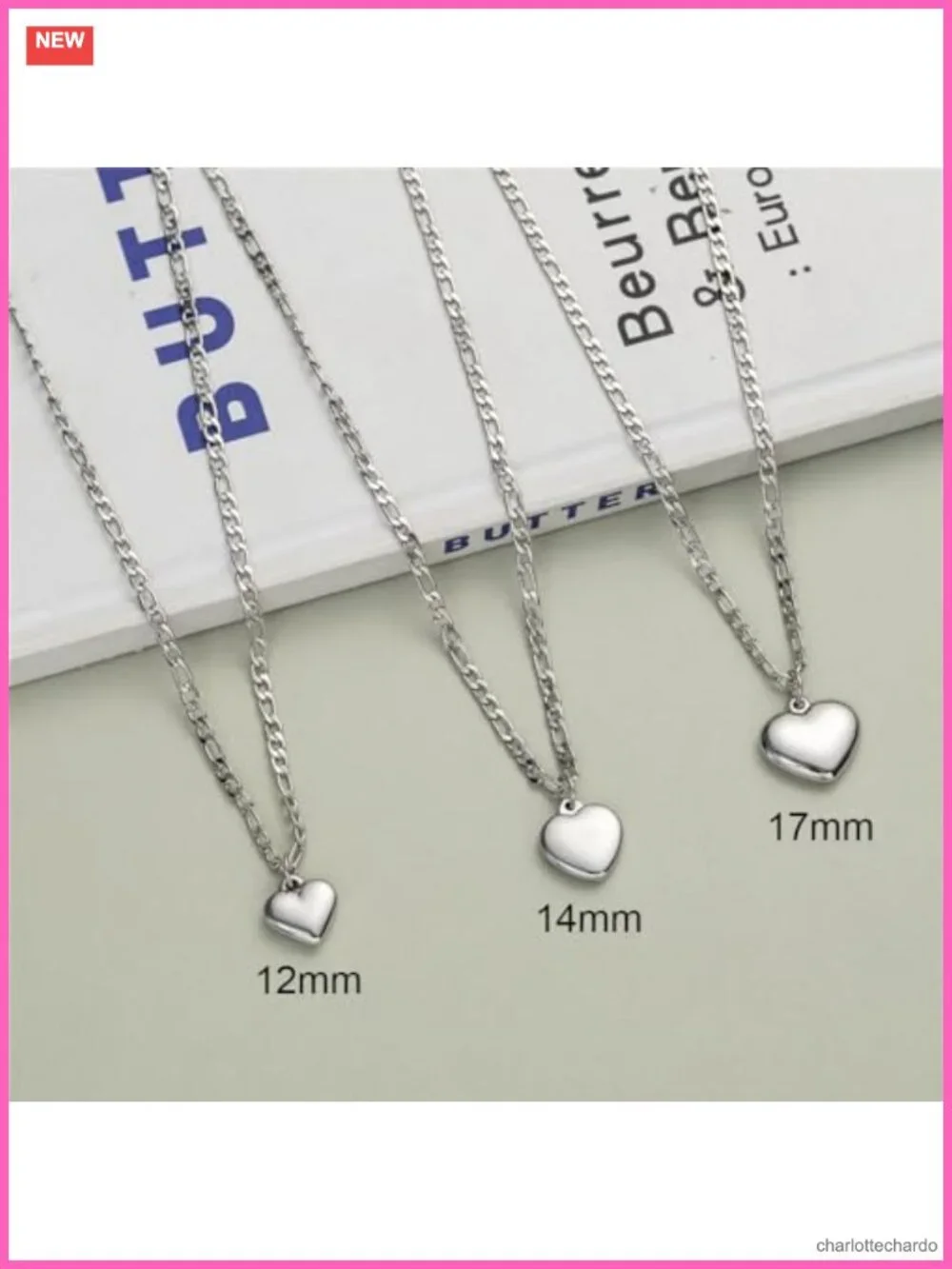 14K Gold Plated Stainless Steel Heart Pendant Necklace Figaro Chain 18+2
